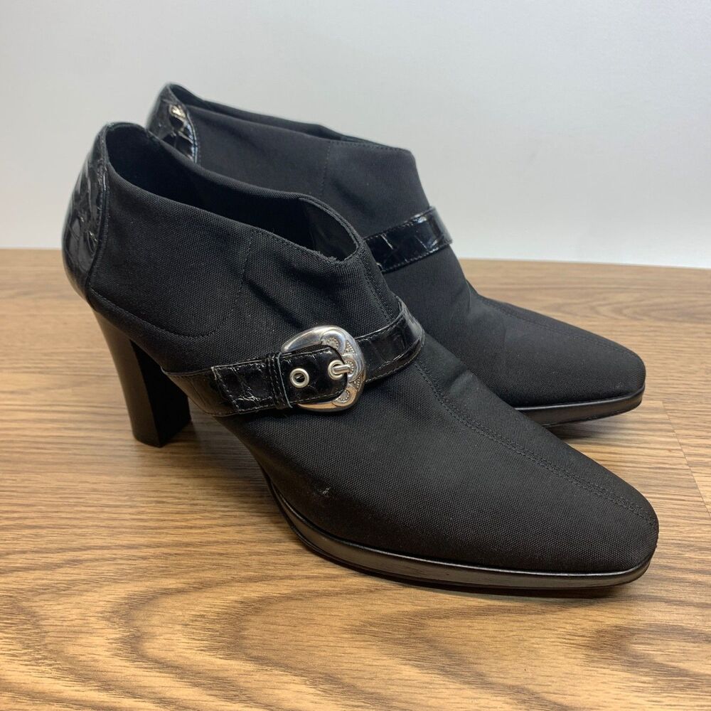 Brighton Footwear Song Black Ankle Boots Size 10M Italy Made Leather Stretch